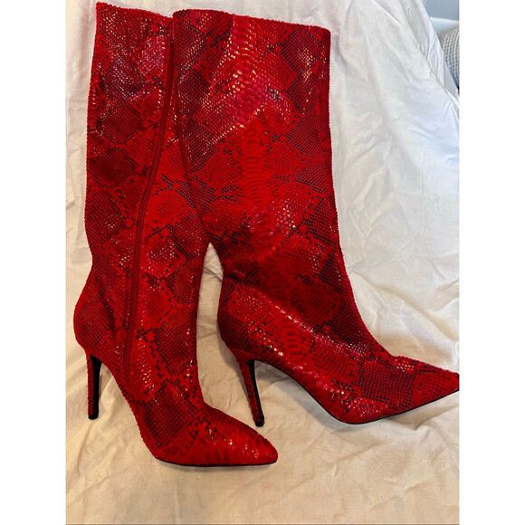 I.N.C. Rajel faux leather snake print knee-high boots / RED - Picture 3 of 8